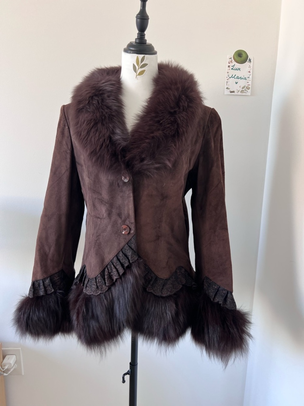 Vintage Brown Suede Jacket with Fur Trim